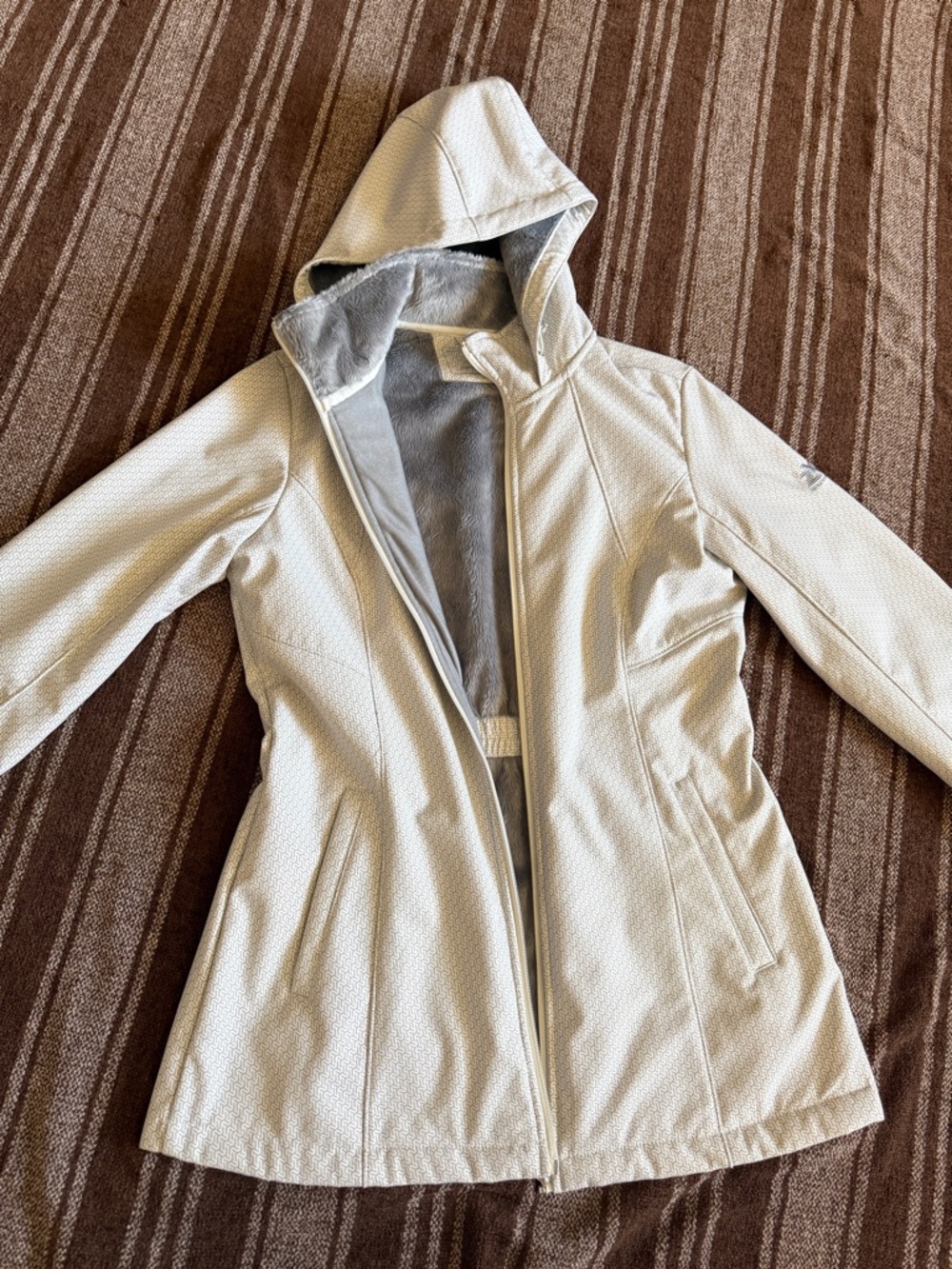White and light Gray Hooded Women's Coat